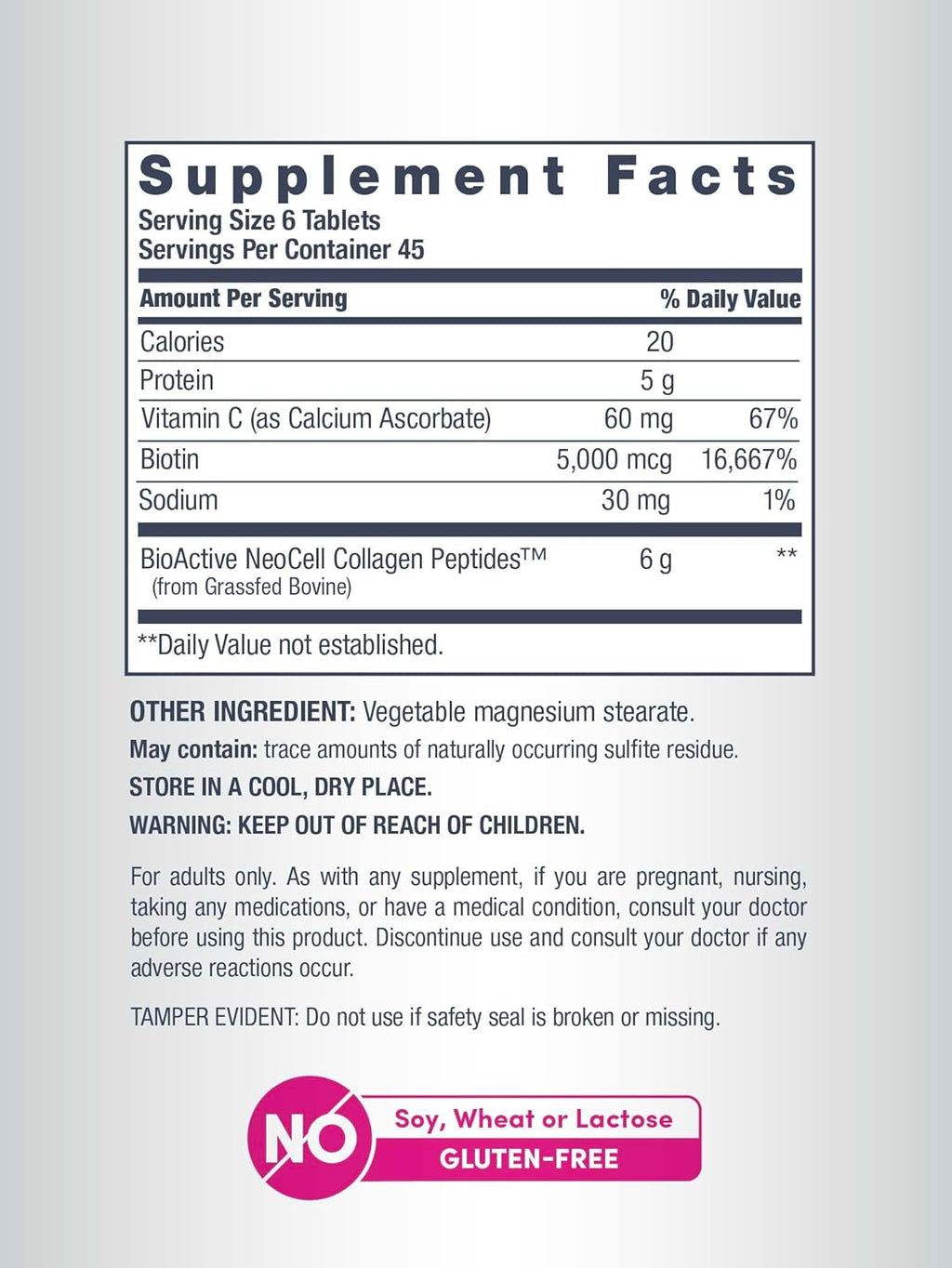 NeoCell Super Collagen With Vitamin C and Biotin, Skin, Hair and Nails Supplement, Includes Antioxidants, Tablet, 270 Count, 1 Bottle