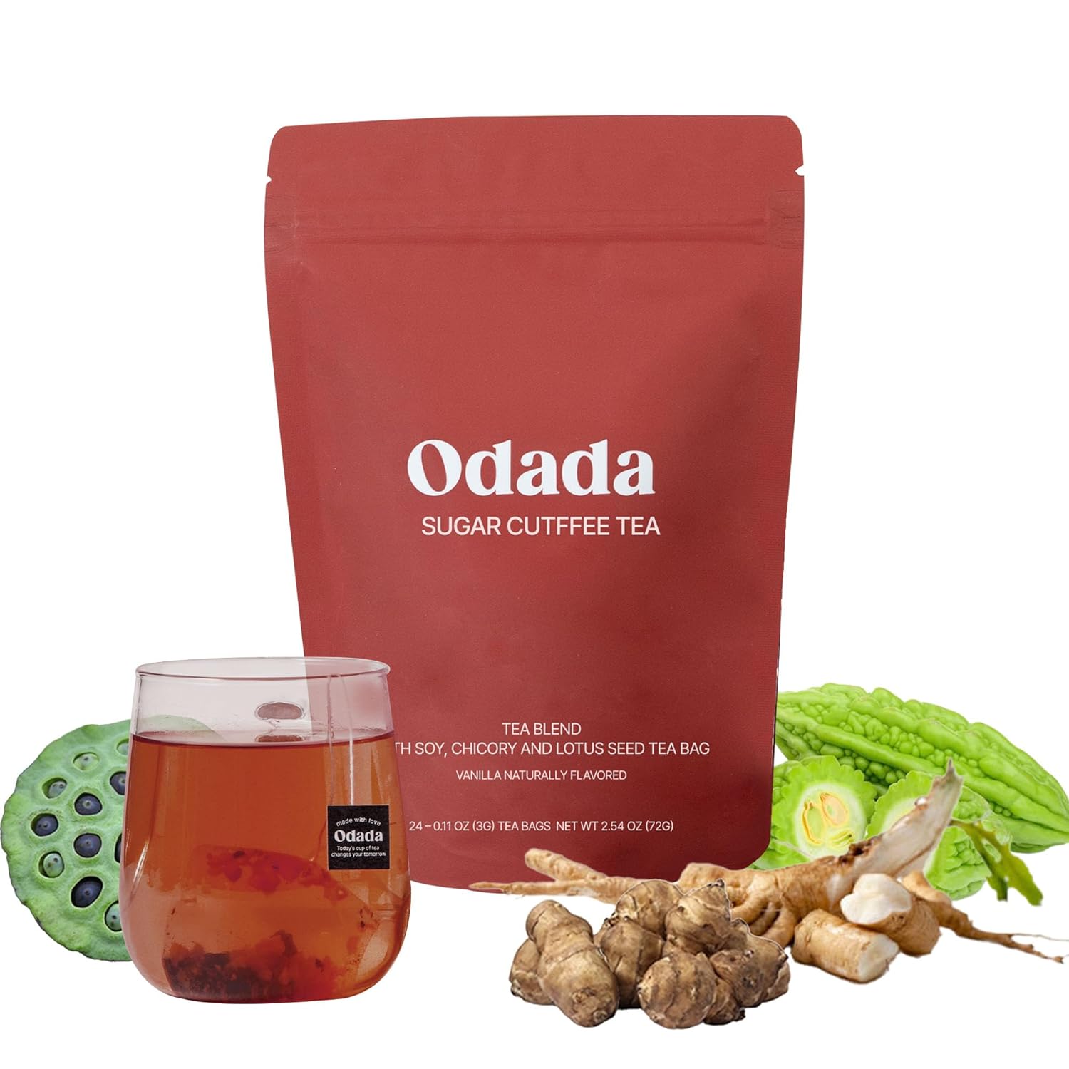Odada Sugar Cutffee Tea - Zero Sugar, Caffeine-Free Korean Herbal Coffee Alternative, Bitter Melon & Chicory Root Blend for Post-Meal Lightness, Clean Balance & Daily Wellness, 24 Tea Bags