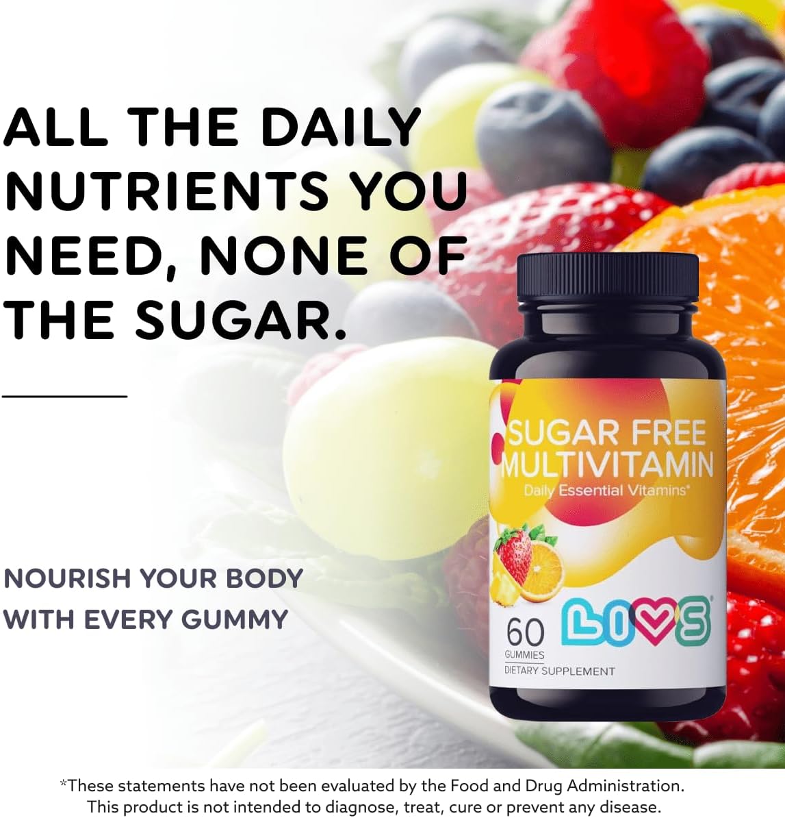 Sugar Free Multivitamin Gummies for Adults & Kids – Vegan Gummy Vitamin with A, C, D, B-Complex (B3, B5, B6, B12), Biotin & Zinc | Multivitamin Supplements for Overall Wellness & Support - 60 Ct