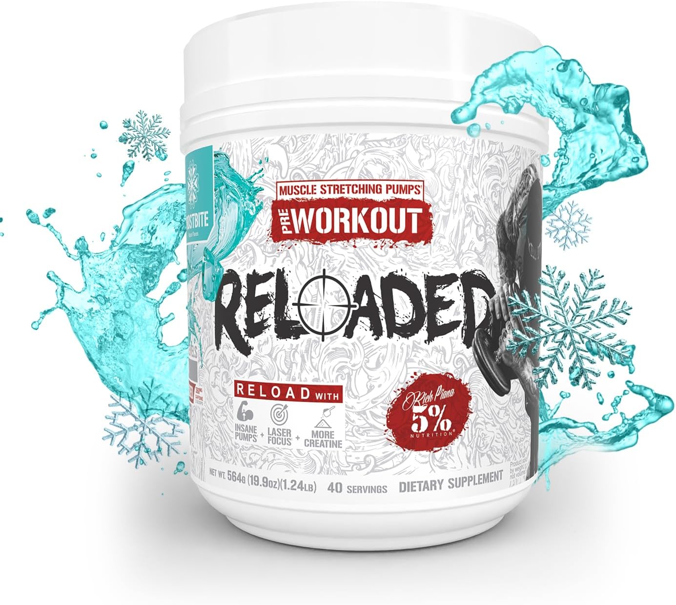 5% Nutrition Rich Piana Reloaded High Stim Pre-Workout | Ultra Energy, Focus, Pumps, Power & Endurance | Citrulline, GlycerSize, Nitrosigine, Creatine, Choline, Huperzine A (Frostbite)