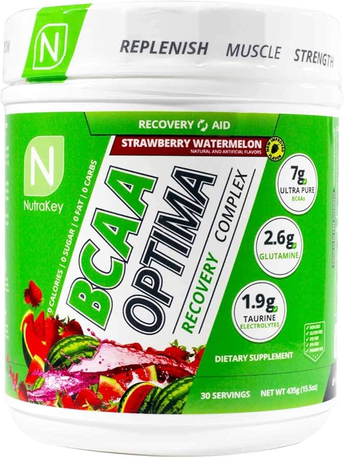 NutraKey BCAA Optima Post Workout Recovery Complex, No Sugar, No Carb, Recovery Aid, Strawberry Watermelon
