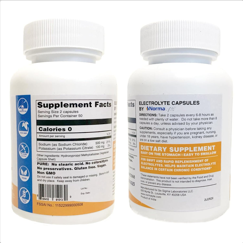 NormaLyte Electrolyte Capsules - Replenish Electrolytes for Peak Performance - Hydration Salt Pills with Essential Minerals for Energy Boost, and Muscle Recovery - 100ct/Bottle
