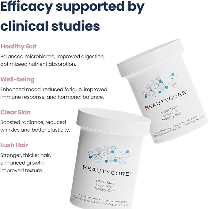 Supplement – Supports Collagen Production, Hair, Skin & Nails - 20 Billion CFU Probiotics - All in 1 Acid Resistant Veggie Capsule - Gut Health, Microbiome, Fermented Vitamins - for Women