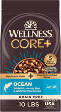 Wellness CORE+ Dry Dog Food with Freeze Dried Pieces, Grain Free, High Protein, Natural, Ocean Whitefish, Herring, & Salmon Recipe, (10-Pound Bag)