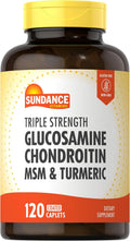 Sundance Glucosamine Chondroitin with MSM and Turmeric | 120 Caplets | Triple Strength Formula | Non-GMO & Gluten Free Supplement