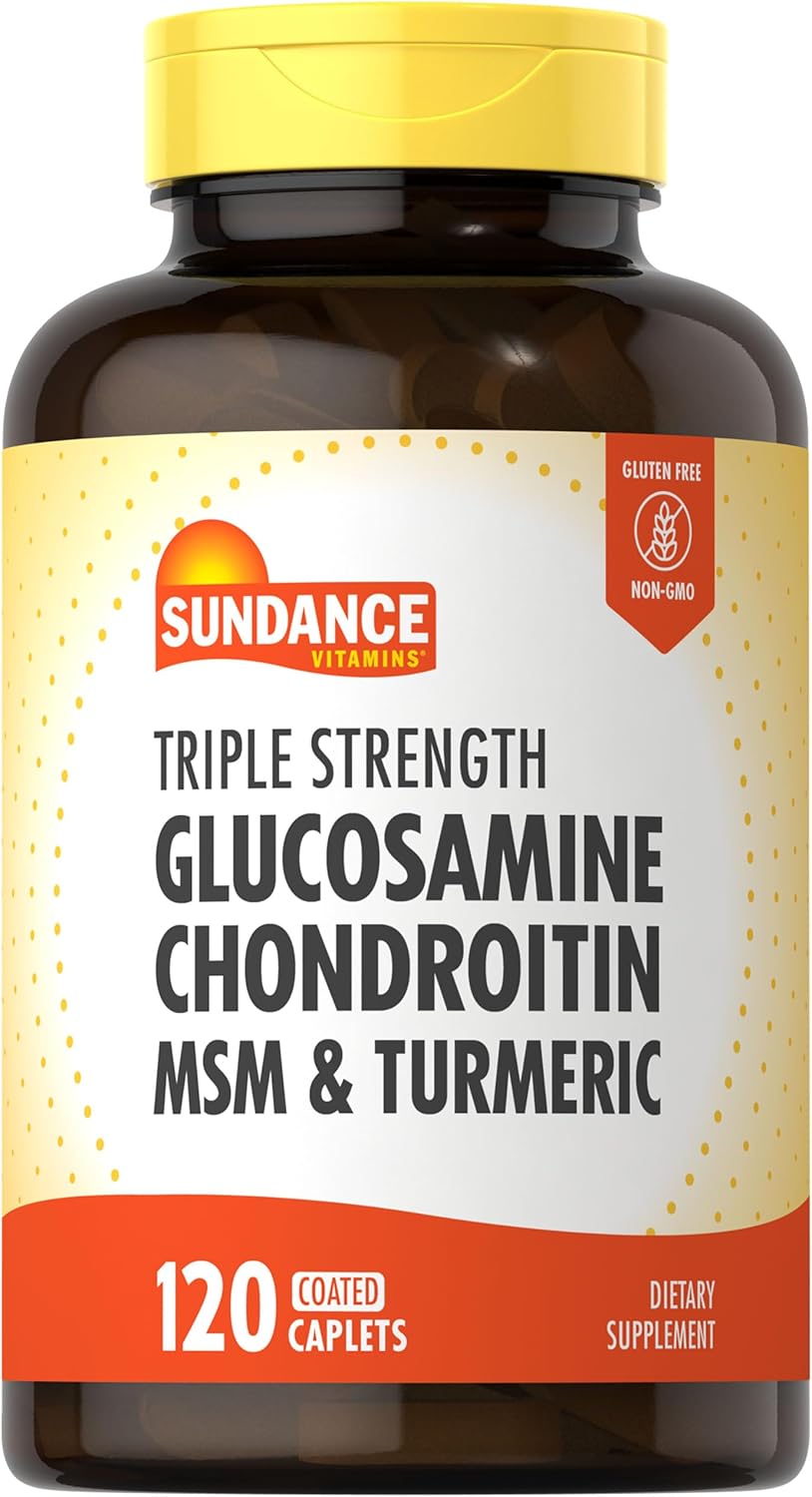 Sundance Glucosamine Chondroitin with MSM and Turmeric | 120 Caplets | Triple Strength Formula | Non-GMO & Gluten Free Supplement