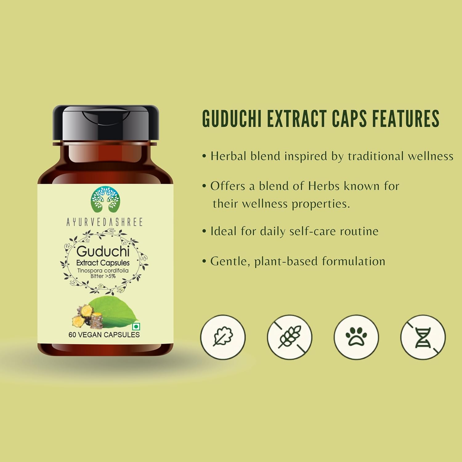 Guduchi Extract 500mg - 60 Vegetarian Capsules|Tinospora Cordifolia| All Natural | 100% Vegan | Gluten-Free | GMP Certified