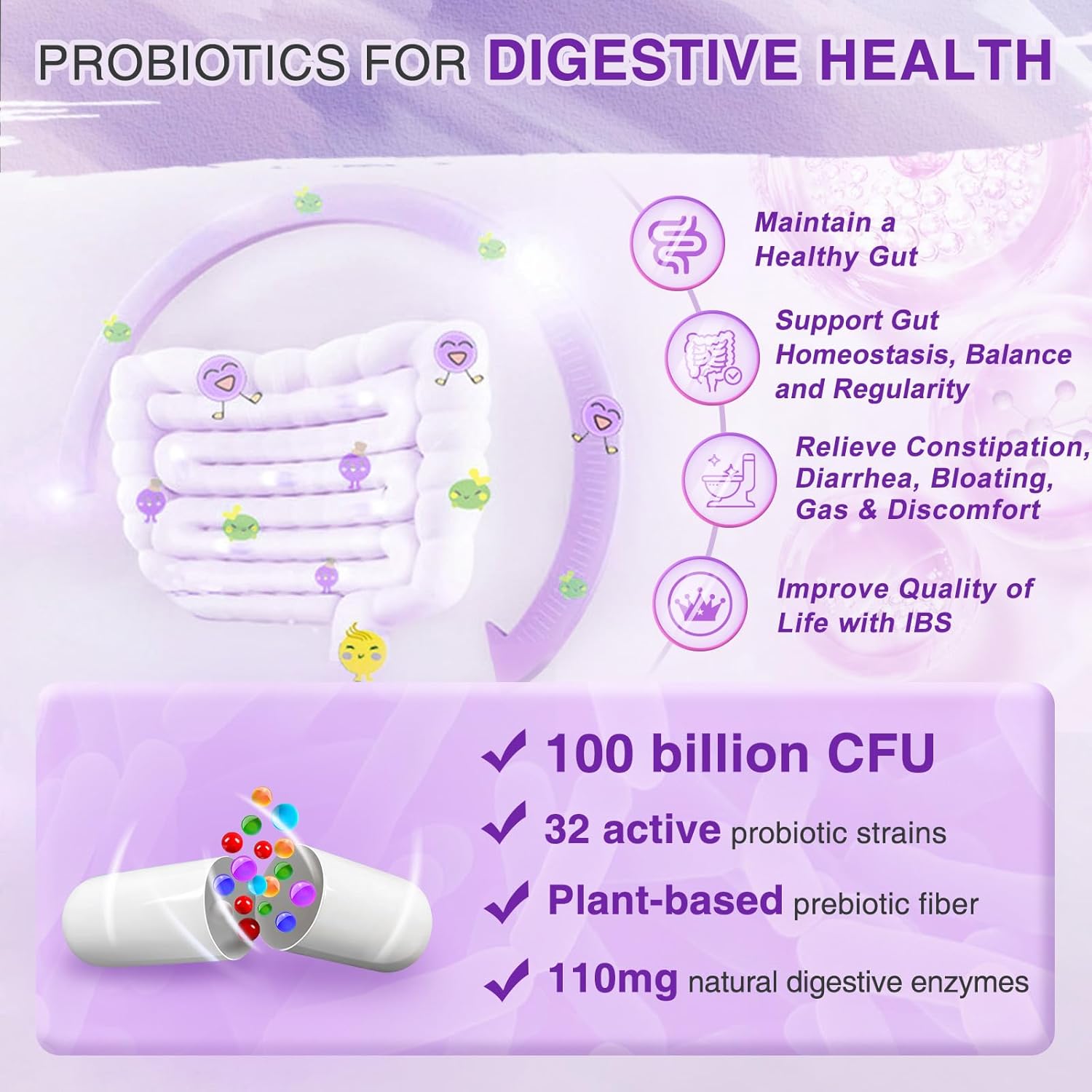 ZEBORA Probiotics for Women Digestive Health with Enzymes & Prebiotics 100 Billion CFUs| Vaginal Probiotics with D Mannose & Cranberry | Urinary Tract Health | Immune Support, 90 Capsules