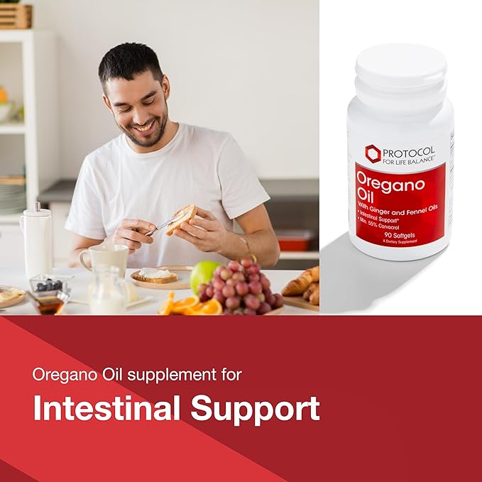 Protocol Oregano Oil 0.2 mL - for Intestinal Support* - Minimum 55% Carvacrol - with Ginger & Fennel Oil - Dairy Free & Egg Free - 90 Softgels