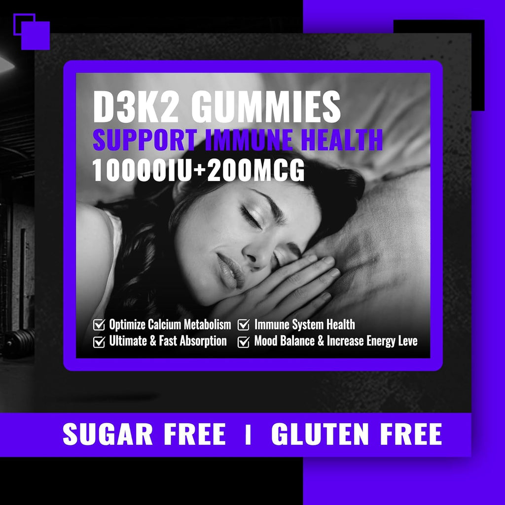 Sugar-Free Vitamin D3 K2 Chews with Calcium + K2 (MK-7), Magnesium Citrate, Vitamin C, Extra Strength - Ultimate Absorption for Bone Muscle Teeth Immune, Vegan - 60 Count-Blueberry Flavor
