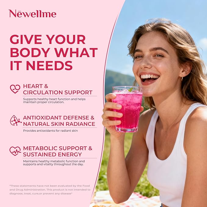 NEWELLME Organic Super Reds Beetroot Powder, Nitric Oxide & Blood Pressure Support, Heart & Circulation, Steady Energy, Sugar Free, Non-GMO, Grape Seed Polyphenols, 14 Sachets, Berry Flavor