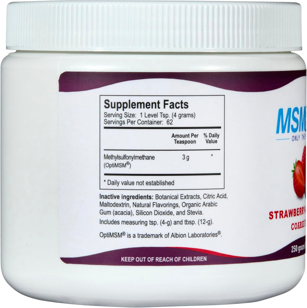KALA HEALTH MSMPure Strawberry Acai Flavored Coarse MSM Powder Flakes – US-Made MSM for Joint Health, Skin Appearance, and Hair & Nail Support – 8.8 oz, Organic Sulfur