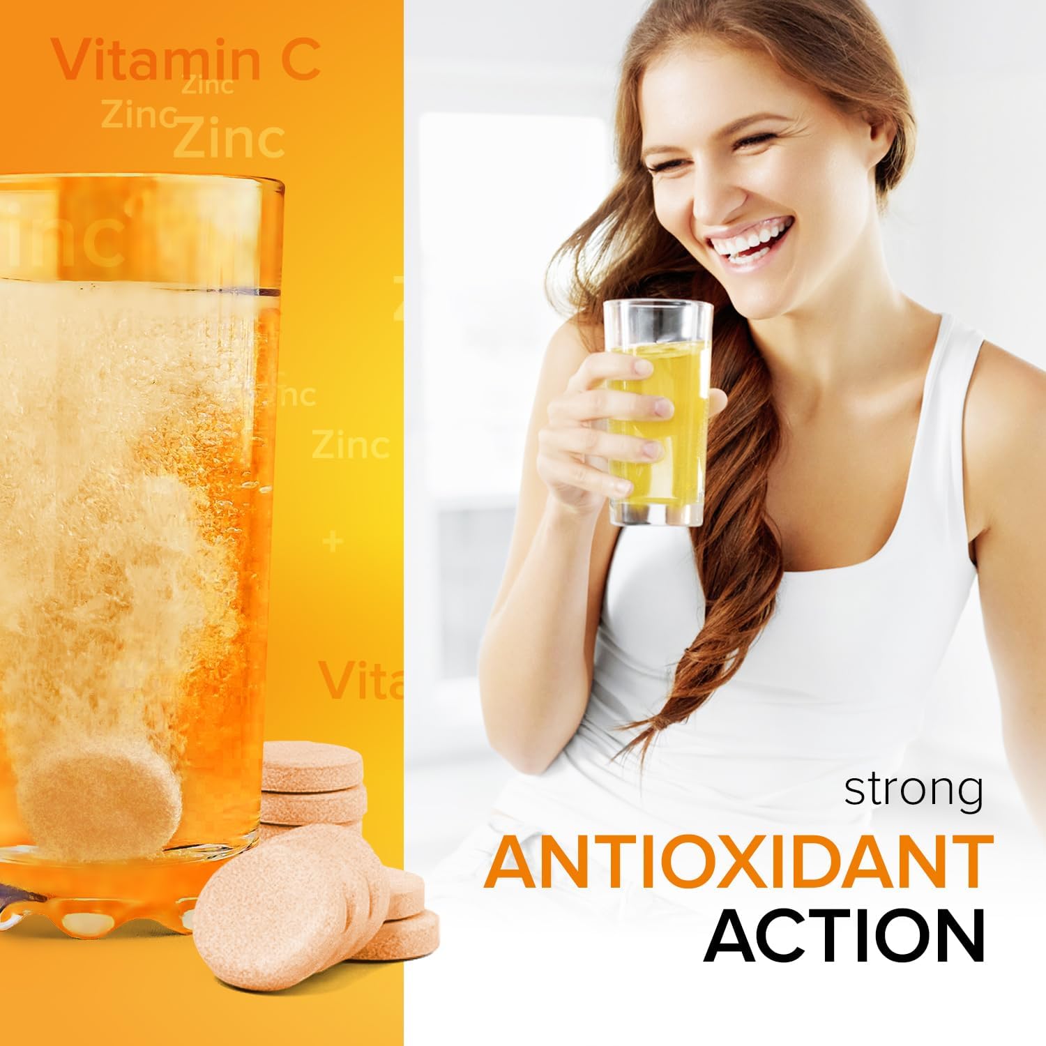 𝐁𝐞𝐬𝐭𝐬𝐞𝐥𝐥𝐞𝐫 - AlpenWell Vitamin C - 1000mg + Zinc - Immune Support - 20 Effervescent Vitamin Drink Tablets, No Sugar + Low Calorie Supplement, Orange Flavor [Sugar Free]