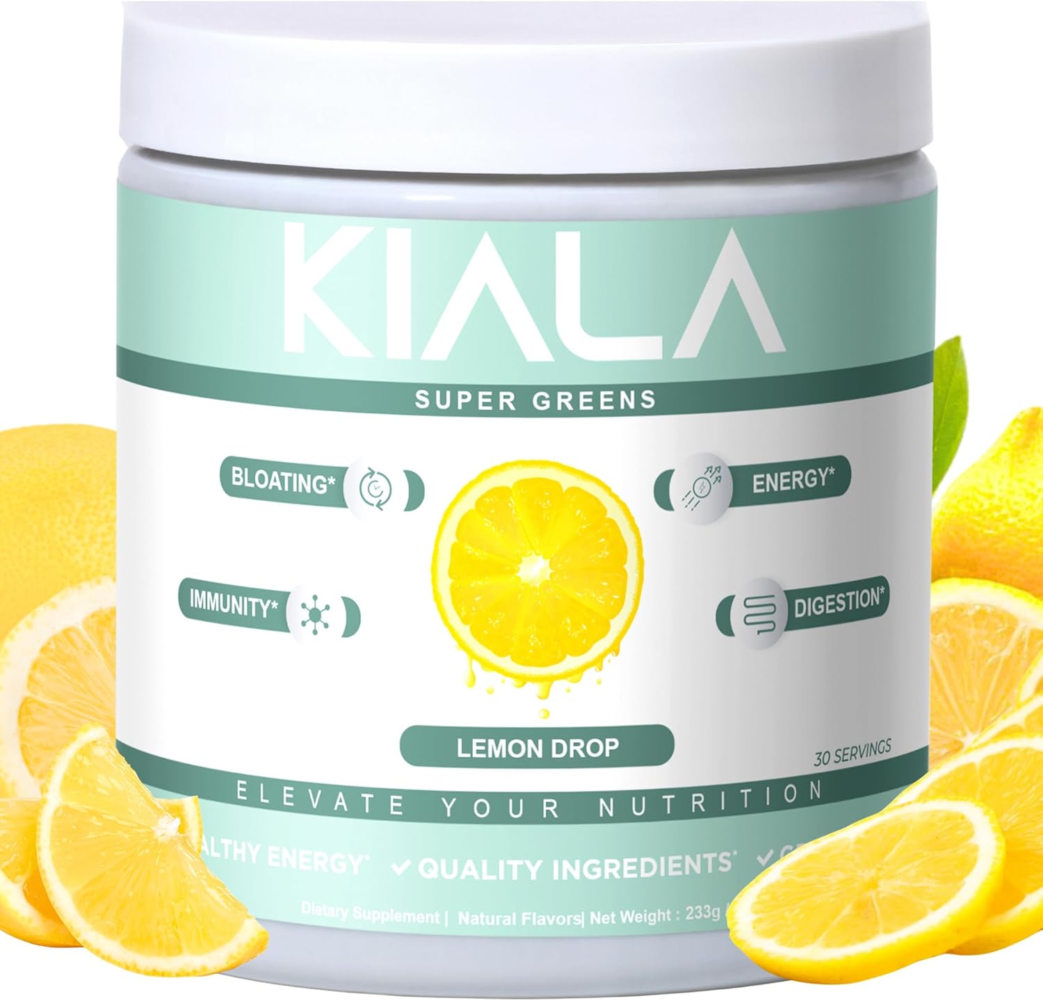 Kiala Nutrition Super Greens, Organic Greens Powder, Spirulina & Chlorella Superfood Powder, Sugar & Gluten Free Vegan, Spectra Blend, Tropical Slush, Lemon Drop 2 Pack