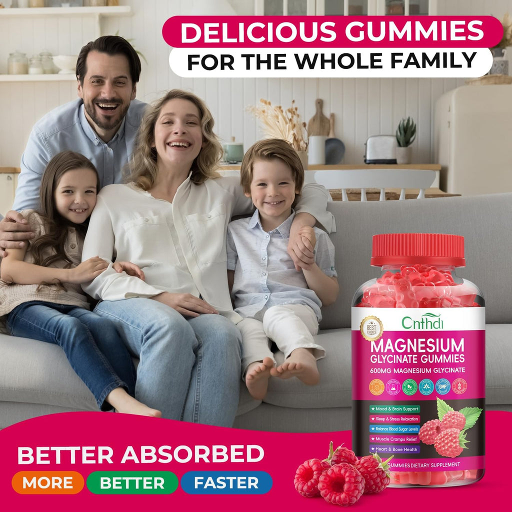 Magnesium Glycinate Gummies 600mg, High Absorption Magnesium Gummies with L-Threonate, Calcium, Vitamin B6, D3, Sugar Free Chews for Men & Women Relaxation, Stress Relief, Night Rest