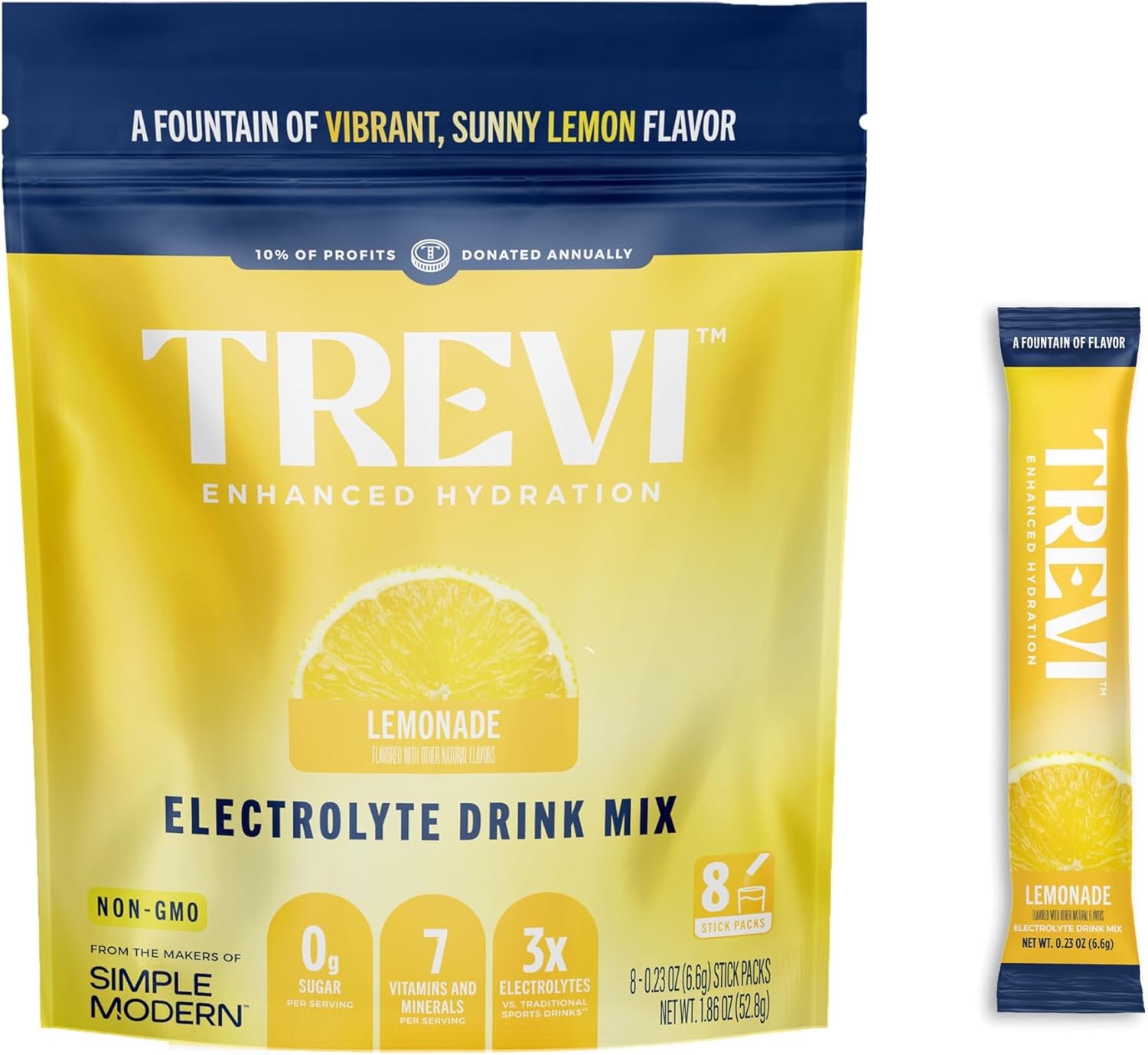 TREVI™ Sugar Free Electrolytes - Drink Mix Hydration Powder Packets - 8 Count - Lemonade
