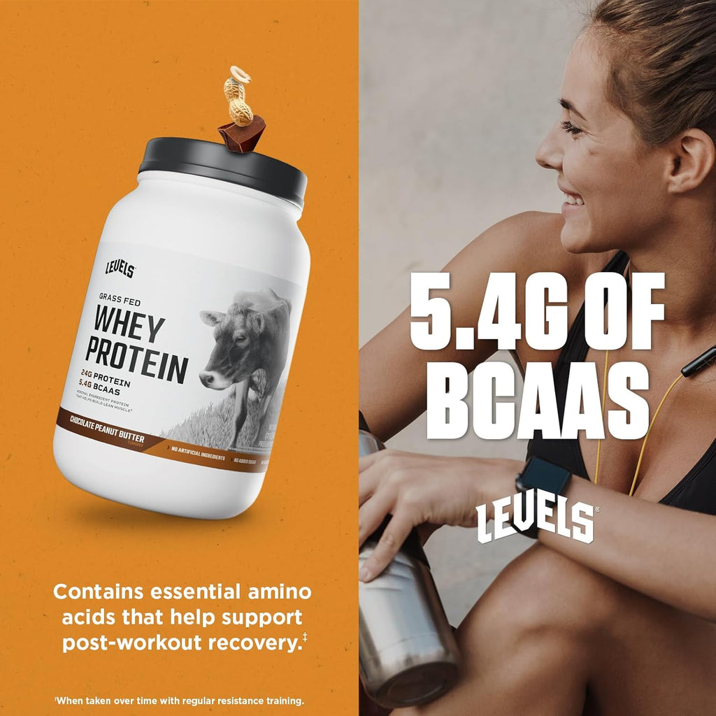 Levels Grass Fed Whey Protein Powder, No Artificials, 24G of Protein, Chocolate Peanut Butter, 2LB