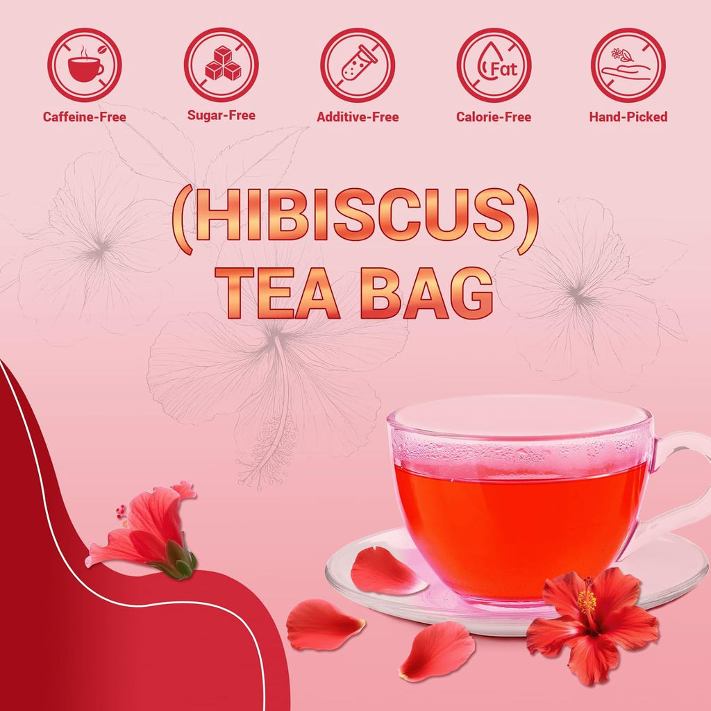 Hibiscus Tea Bags, Hibiscus Flower Herbal Tea - Rich in Vitamin C, Caffeine Free,Sugar Free, 60 Teabags