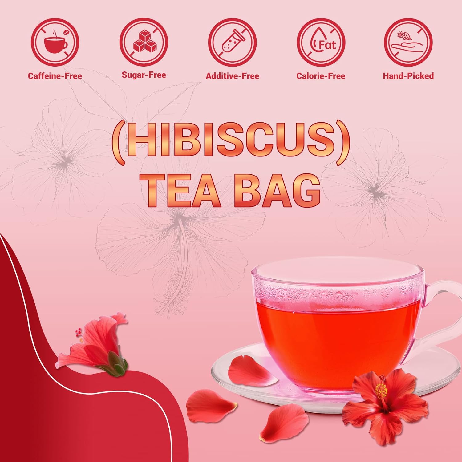 Hibiscus Tea Bags, Hibiscus Flower Herbal Tea - Rich in Vitamin C, Caffeine Free,Sugar Free, 60 Teabags