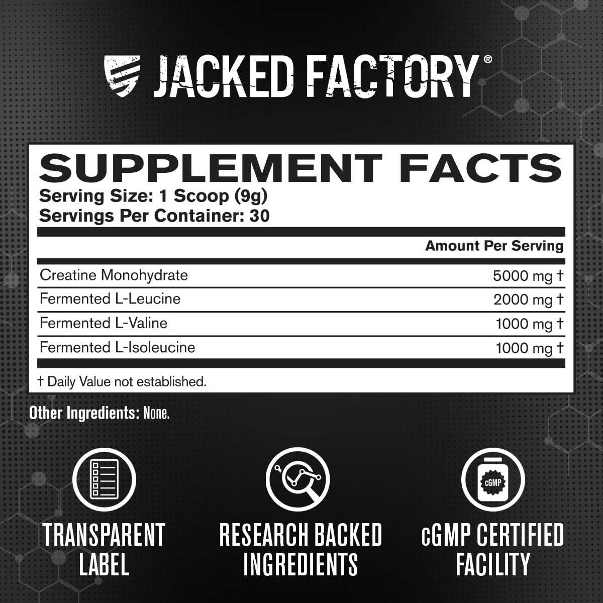 Jacked Factory Creatine + BCAAs - Creatine Monohydrate + BCAA Powder for Increased Post-Workout Recovery, Performance, Lean Muscle Growth, & Reduced Fatigue - 30 Servings, Unflavored