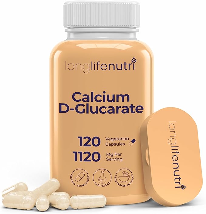 Calcium D-Glucarate - 120 Vegetarian Capsules, 2-Month Supply, 1120mg per Serving for Detox Support & Internal Balance, Non-GMO, Gluten Free, Made in USA, GMP Certified