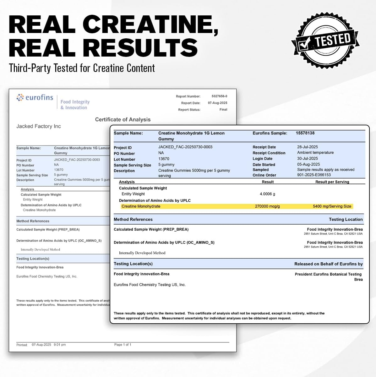 Jacked Factory Creatine Monohydrate Gummies 5g Daily Dose (1g per Gummy) - Creatine Gummy for Men and Women, Vegan-Friendly, Travel-Friendly, Third-Party Tested - 150 Gummies, Lemon