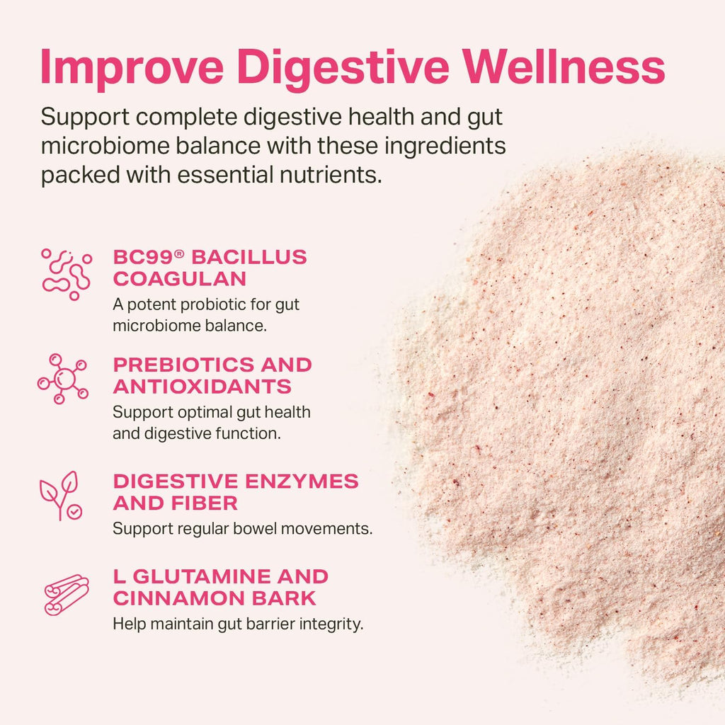 Proper, The Pinks Digestion and Bloat Relief. Drink Mix with Gut Health Probiotics, Prebiotics, Beet Root & Enzymes for Digestive Support. Bloating and Microbiome Supplement for Women and Men