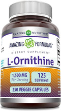Amazing Formulas L-Ornithine Supplement | 1500 Mg Per Serving | 250 Veggie Capsules | Non-GMO | Gluten Free | Made in USA