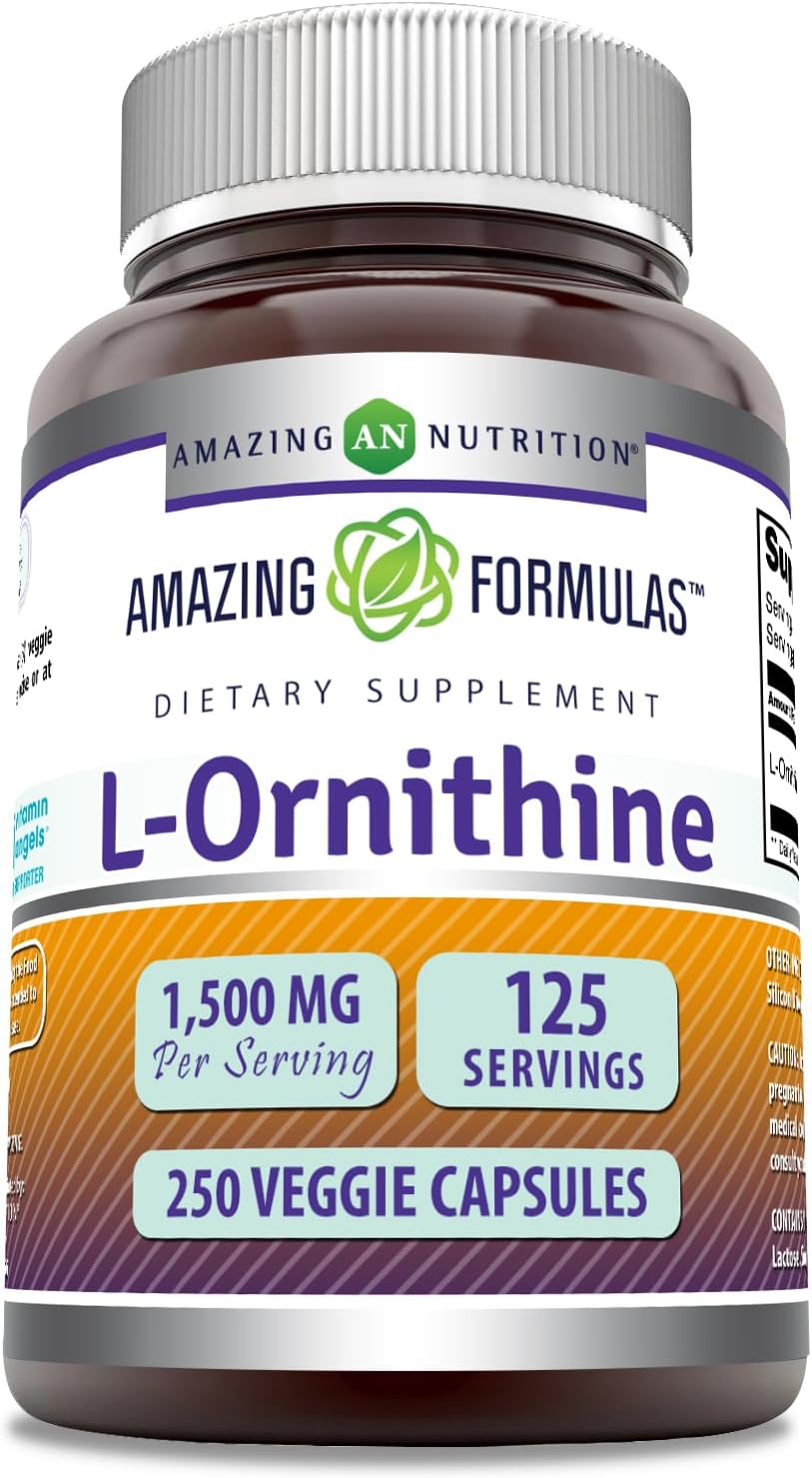 Amazing Formulas L-Ornithine Supplement | 1500 Mg Per Serving | 250 Veggie Capsules | Non-GMO | Gluten Free | Made in USA