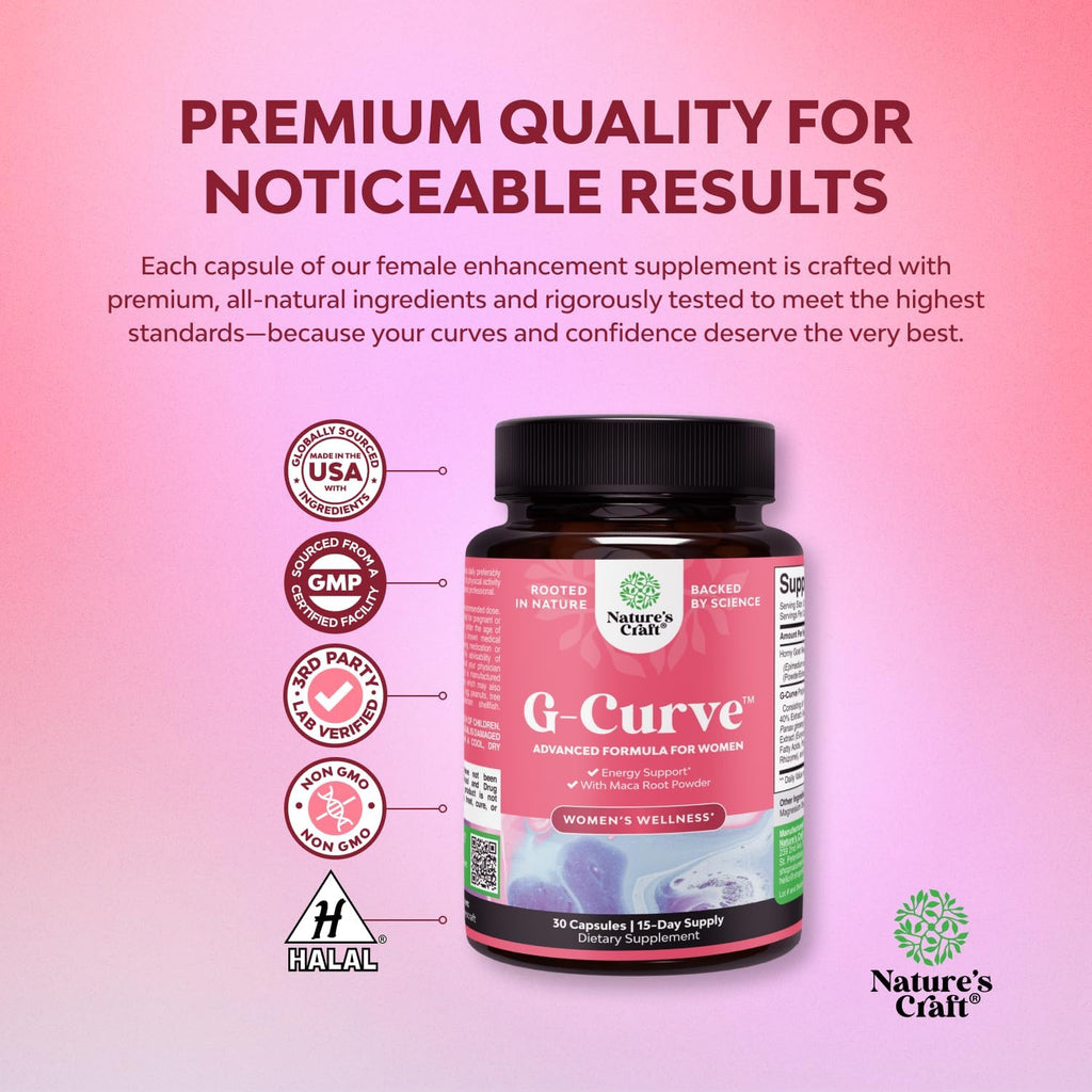Natures Craft G Curve Horny Goat Weed for Women - Invigorating Feminine Blend with Maca Root Female and Tribulus Terrestris Enhanced Energy Mood Performance