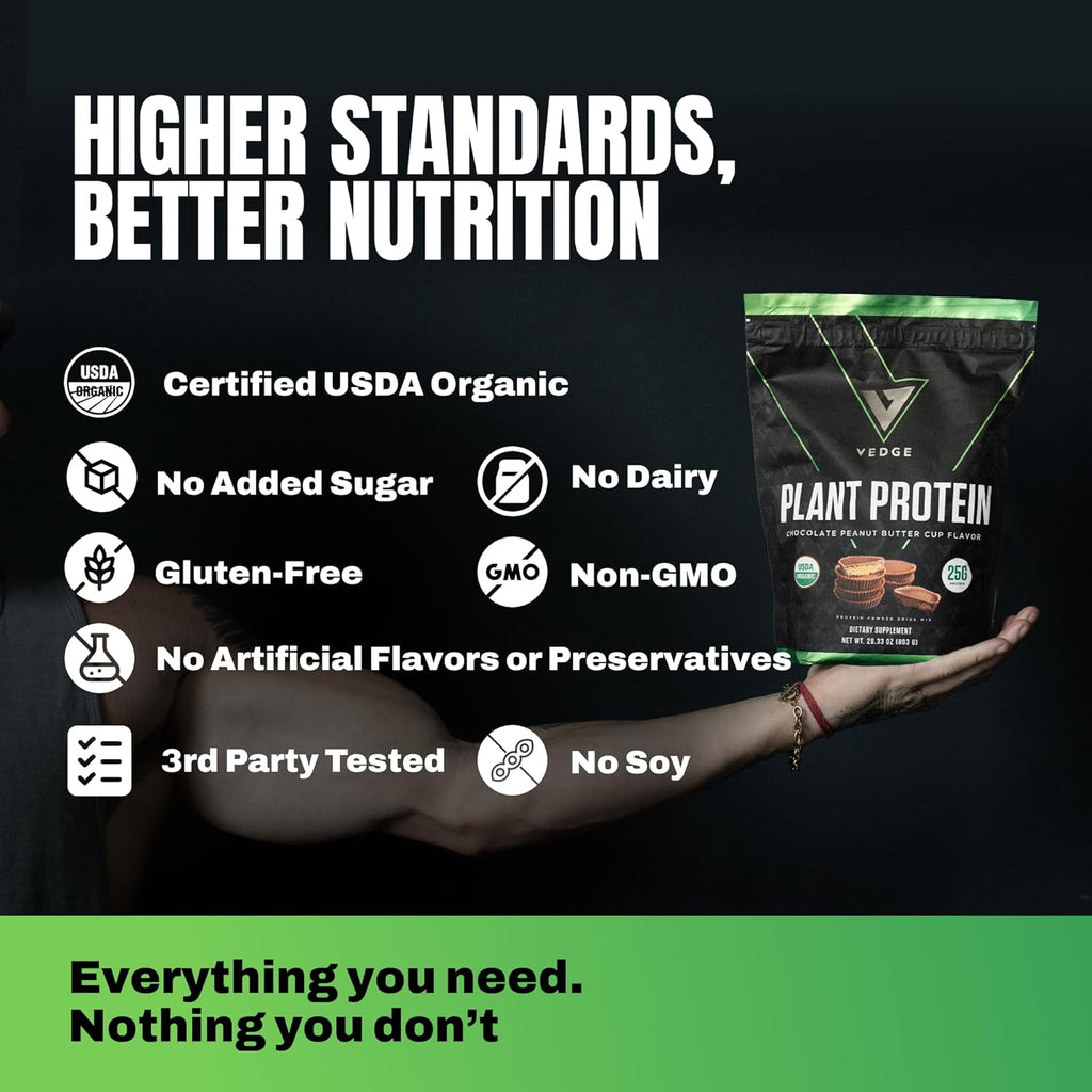vedge Vegan Protein Powder - Plant Protein Powder with Pea, Pumpkin & Sunflower - USDA Organic, Amino Acids, Dairy Free, Gluten Free, Soy Free, Keto, Non GMO - Peanut Butter Cup - 20 Servings