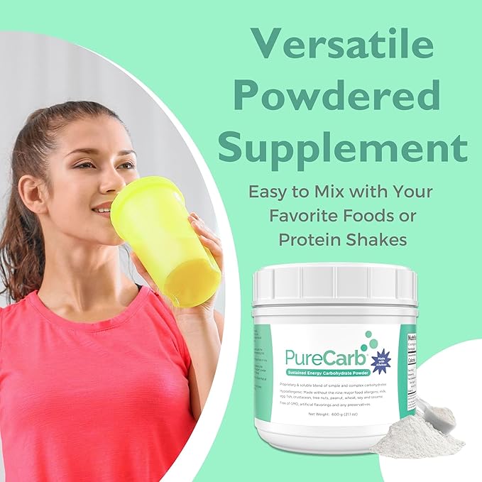PureCarb Sustained Energy Carbohydrate, Post & Pre Workout Supplement Powder, Allergen-Free Energy Powder with Simple & Complex Carbohydrates, and Low Glycemic Index, 600g