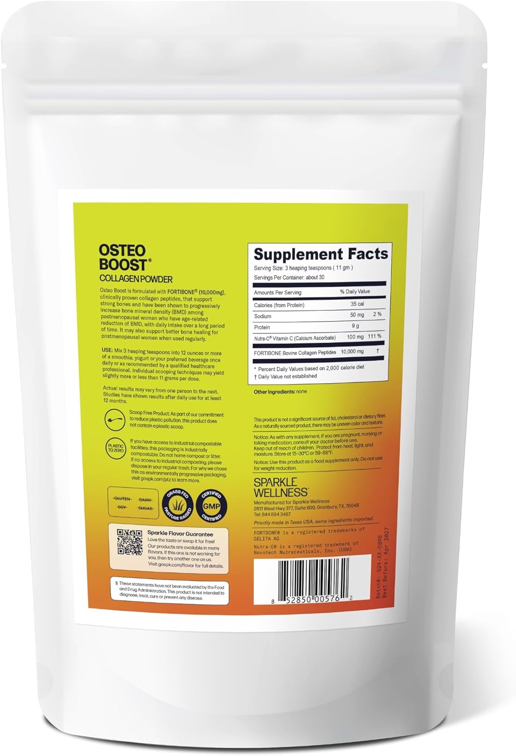 Osteo Boost (No Flavor) [30 Serves] | Collagen Powder Supplement | FORTIBONE Bioactive Collagen Peptides and Buffered Vitamin C Nutra C | Bone Supplements