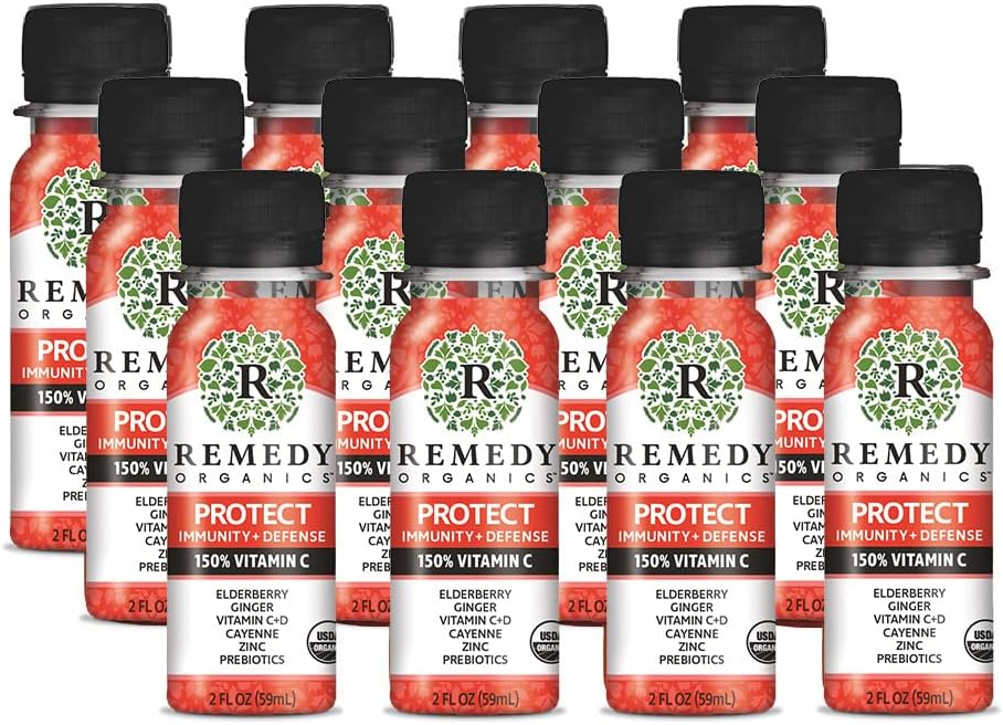 Remedy Organics Immunity Plus Shot, Protect | Boost Energy, Brain Function, Detoxification, and Metabolism | Brain Juice | Certified-Organic Ingredients 12 Packs