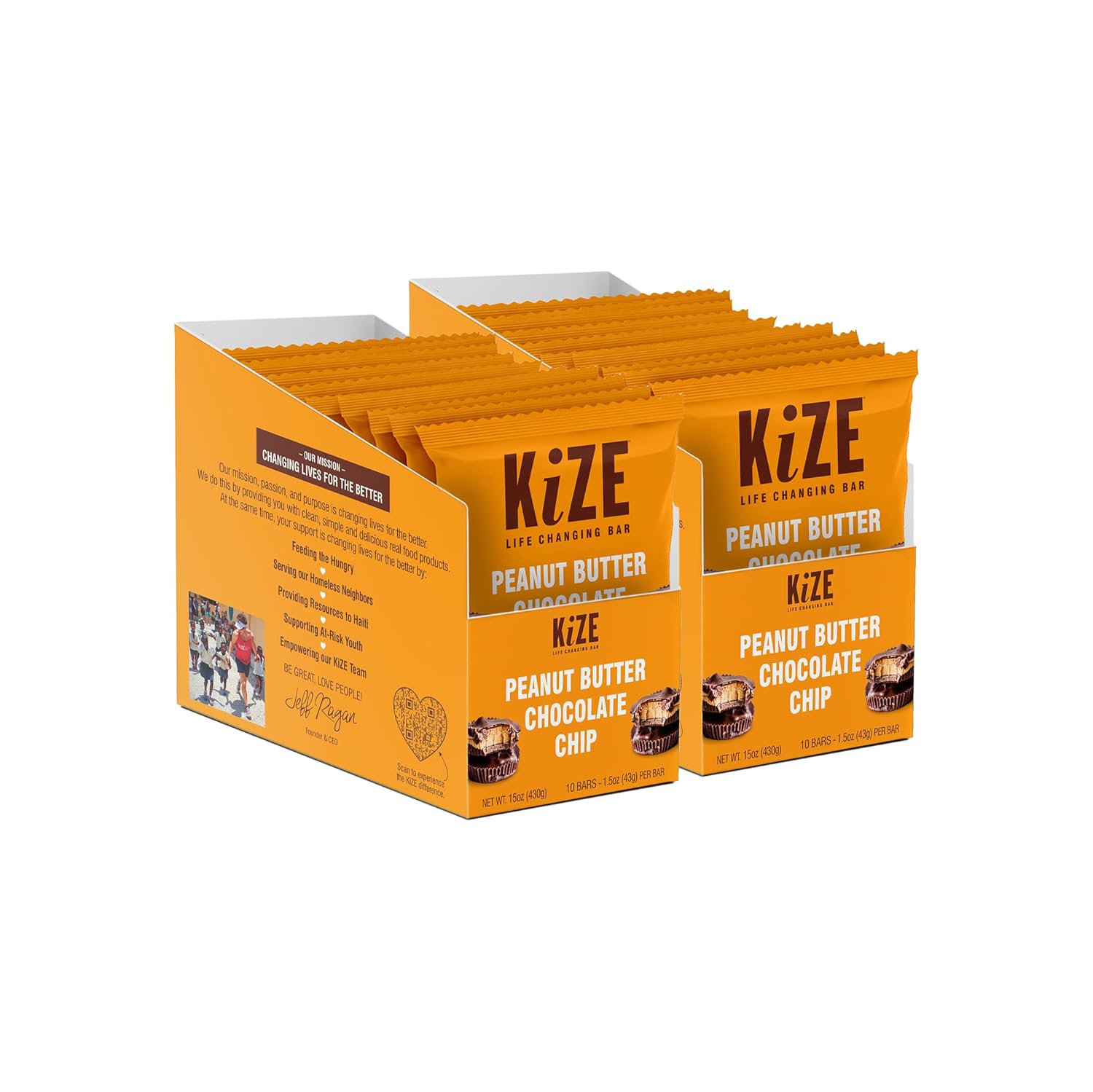 KiZE Energy Bars - Peanut Butter Chocolate Chip - 20-Count - Gluten Free, Dairy Free, Non-GMO, and High Protein Meal Replacement Energy Bars, Clean and Simple Food Ingredients - 10g High Protein Snacks (20 Count)