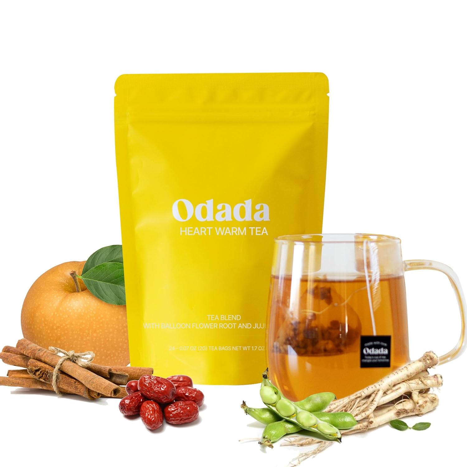 Odada Heart Warm Tea - Cozy Seasonal Wellness Blend with Korean Pear & Bellflower Root, Natural Throat Comfort & Inner Warmth, Caffeine-Free, 24 Bags