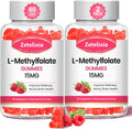 2 Pack L-Methylfolate 15mg & Methyl B12 Gummies, Folate Supplement for Brain Health, Mood & Immunity, DNA Synthesis & Repair, Sugar Free, Vegan, Raspberry Flavor, 120 Count
