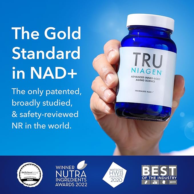 TRU NIAGEN Patented NAD Supplement for Brain Function, Anti Aging & Cell Regeneration, Niagen, 60 300mg Servings | Supports Cellular Energy, Muscle | Nicotinamide Riboside (NR) Take 2 Daily | 1 Bottle