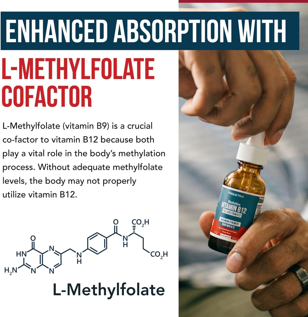 BioActive Vitamin B12 5000 mcg | Contains 3 BioActive Forms B12 Plus Methylfolate Cofactor - Methyl B12, Adenosyl B12 & Hydroxy B12 | Sublingual Form, Cherry Flavor, Organic, Vegan (60 Servings)