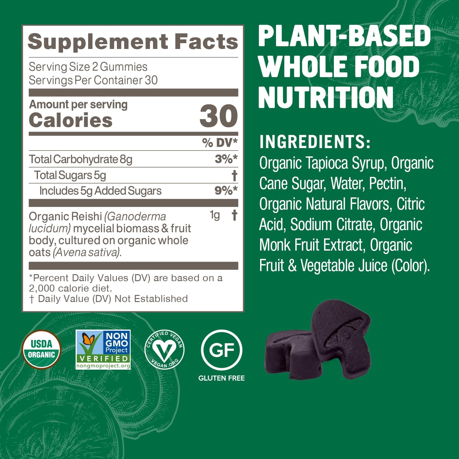 OM MUSHROOM SUPERFOOD Reishi Gummies, USA Grown Organic Mushrooms, Supports Immune Health, Balance, & Stress, 60 Count, 30 Servings Gummy Supplements