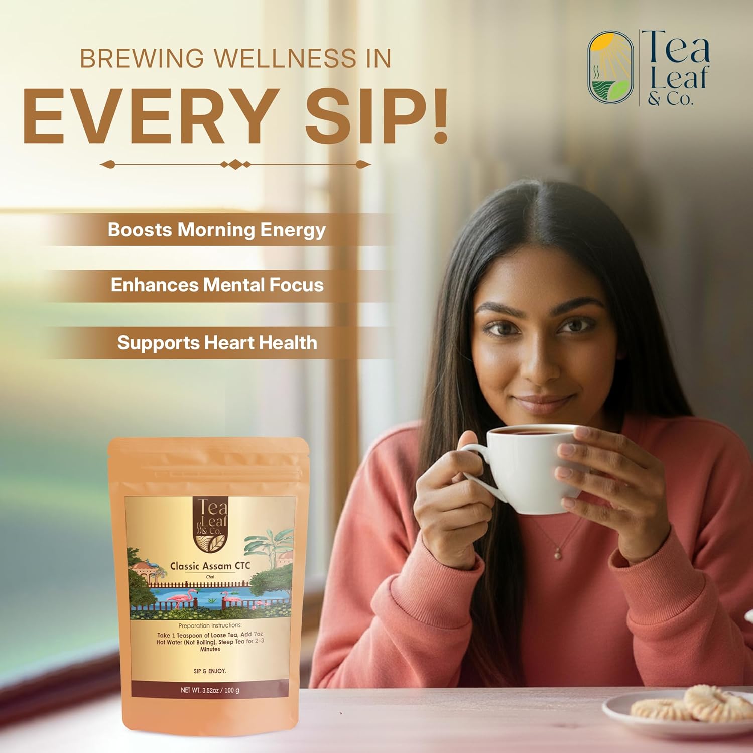 Tealeaf & Co. Classic Assam CTC Chai - 100% Pure Loose Leaf Black Tea - Low Caffeine Premium Tea - Upto 50 Servings (3.52oz/100gm)