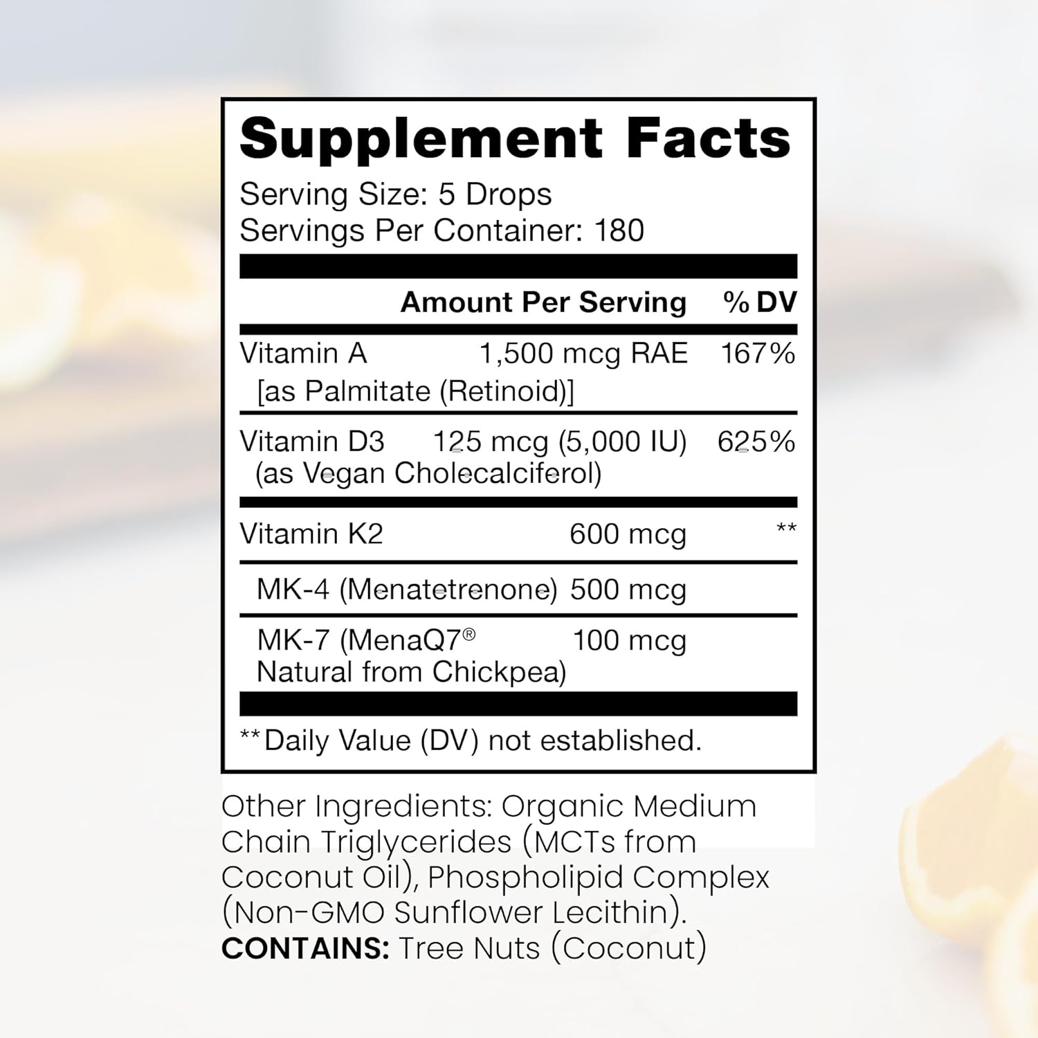 Pure TheraPro Rx Vegan A-D-K Drops-6 Mon Supply-Vitamin A(Palmitate & Betacarotene),Liposomal Vitamin D3(as vegan cholecalciferol),Liposomal Vitamin K2(MK-4 & MK-7)Supports Immunity & Bone Health-20mL