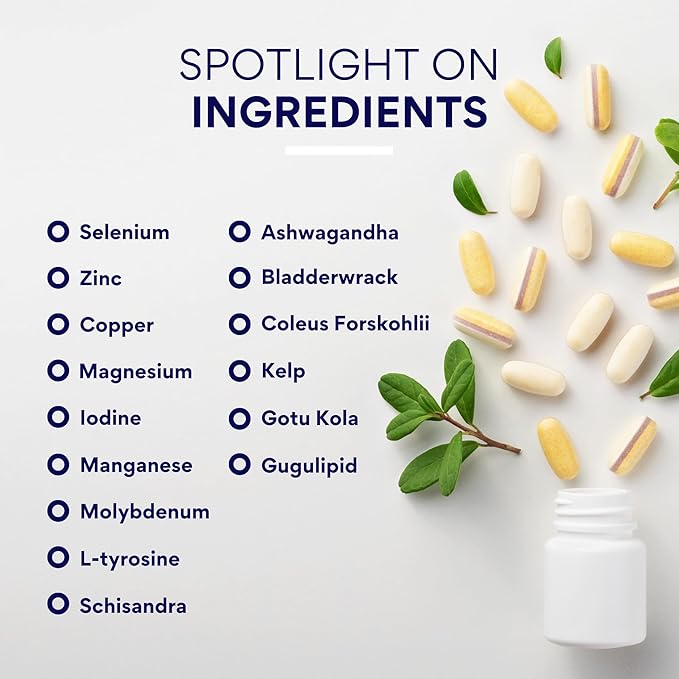 Research Verified® Thyroid Aid - Optimal Thyroid Function with Iodine, Copper & Zinc - 260 mcg Selenium - 100% Pure - Vegan Friendly - 60 Capsules Per Bottle - 6 Bottles