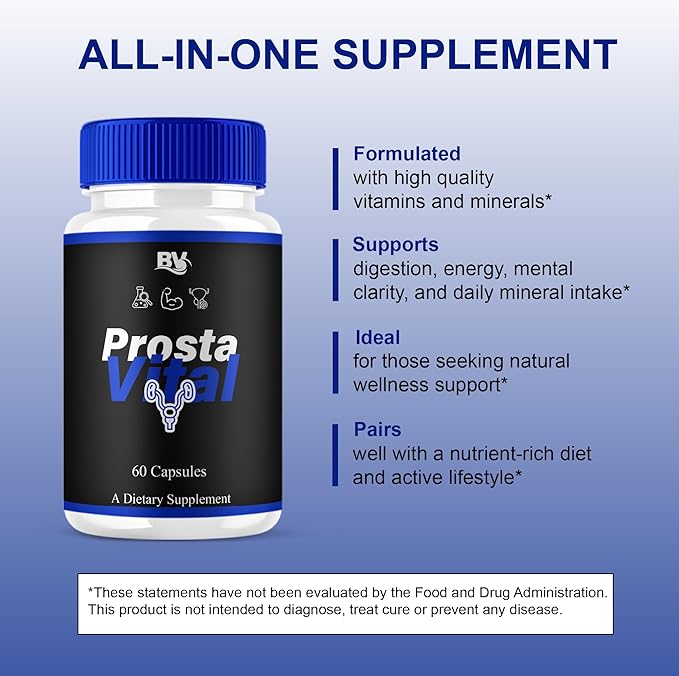 BLUE VIBE Prosta Vital Premium Health & Wellness Multivitamin Supplement, ProstaVital Maximum Strength Daily Overall Health Management Support Supplement Formula (2 Pack - 120 Capsules)