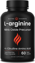 NutraChamps Premium L Arginine Supplement, 5-in-1 Nitric Oxide Supplement, L-Arginine Powder & L Citrulline Enhanced with Grape Seed & Ginger, Energy, Blood Flow, 60 Vegan Capsules