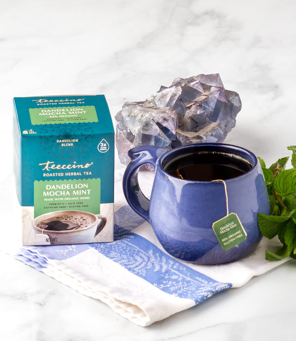 Teeccino Dandelion Mocha Mint Tea - Caffeine Free, Roasted Herbal Tea with Prebiotics, 3x More Herbs than Regular Tea Bags, Gluten Free - 25 Tea Bags (Pack of 3)