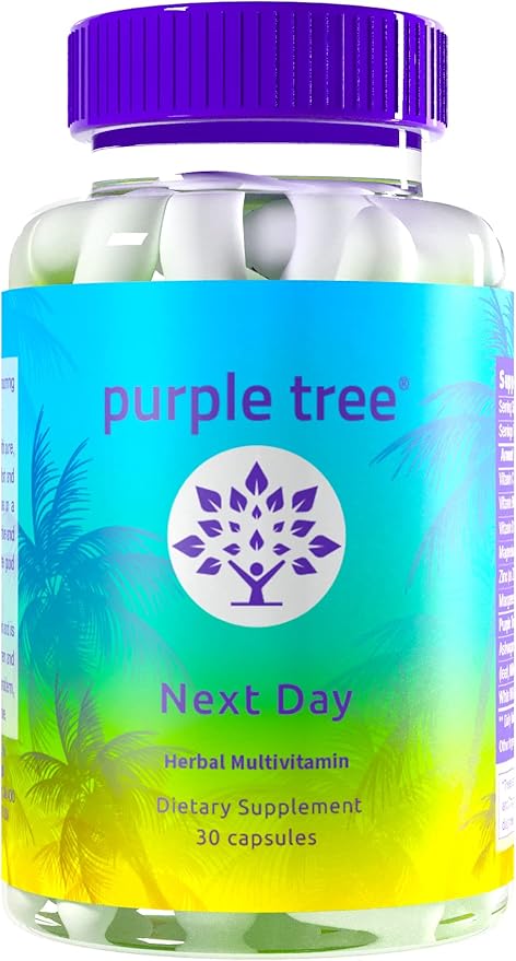 purple tree Next Day – Post-Drink Morning Wellness Supplement for Balance, Restore & Replenishment | Ashwagandha KSM-66, Milk Thistle, Ginger, Peppermint, Electrolytes & Vitamins | 30 Capsules