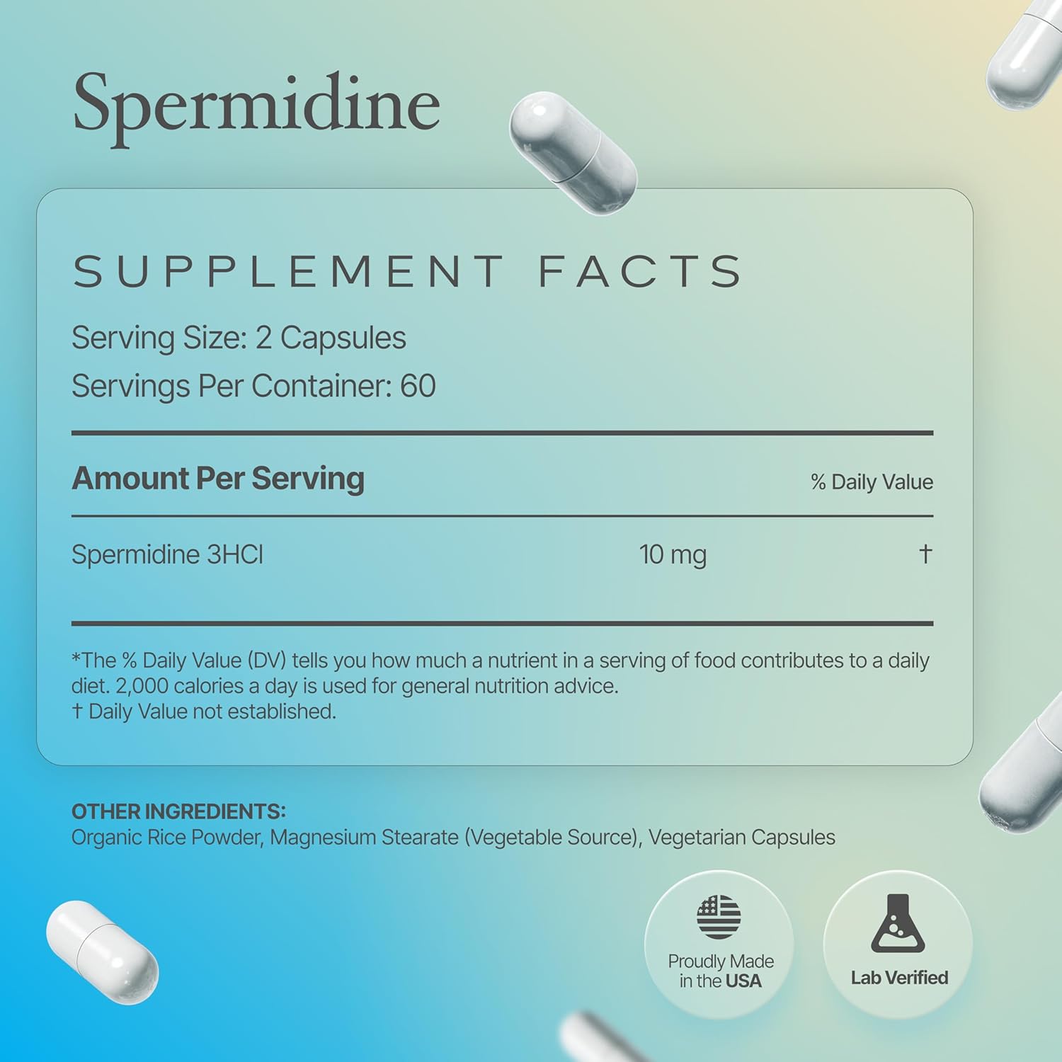 Spermidine Capsules 𝗚𝗟𝗨𝗧𝗘𝗡 𝗙𝗥𝗘𝗘 99% Concentration 100x More Potent Than Wheat Germ Extract for Anti-Aging DNA Telomere Support