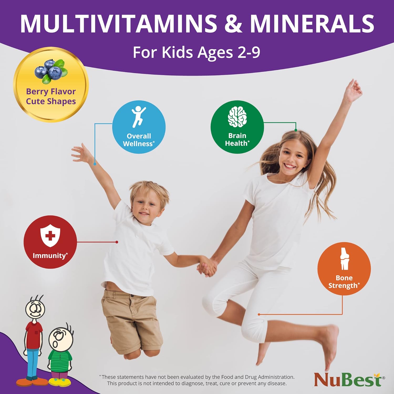 NuBest Tall Kids - Toddlers Vitamins and Kids Vitamins for Age 2 to 9 - Bone Strength, Brain Growth and Immunity with Multivitamins & Minerals | 90 Chewable Tablets | 6 Pack