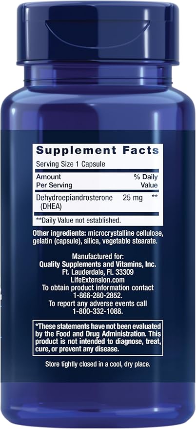 Life Extension DHEA 25 mg – Supplement for Hormone Balance, Immune Support, Sexual Health, Bone & Cardiovascular Health and Anti-Aging and Mood Support – Gluten-Free, Non-GMO – 100 Capsules